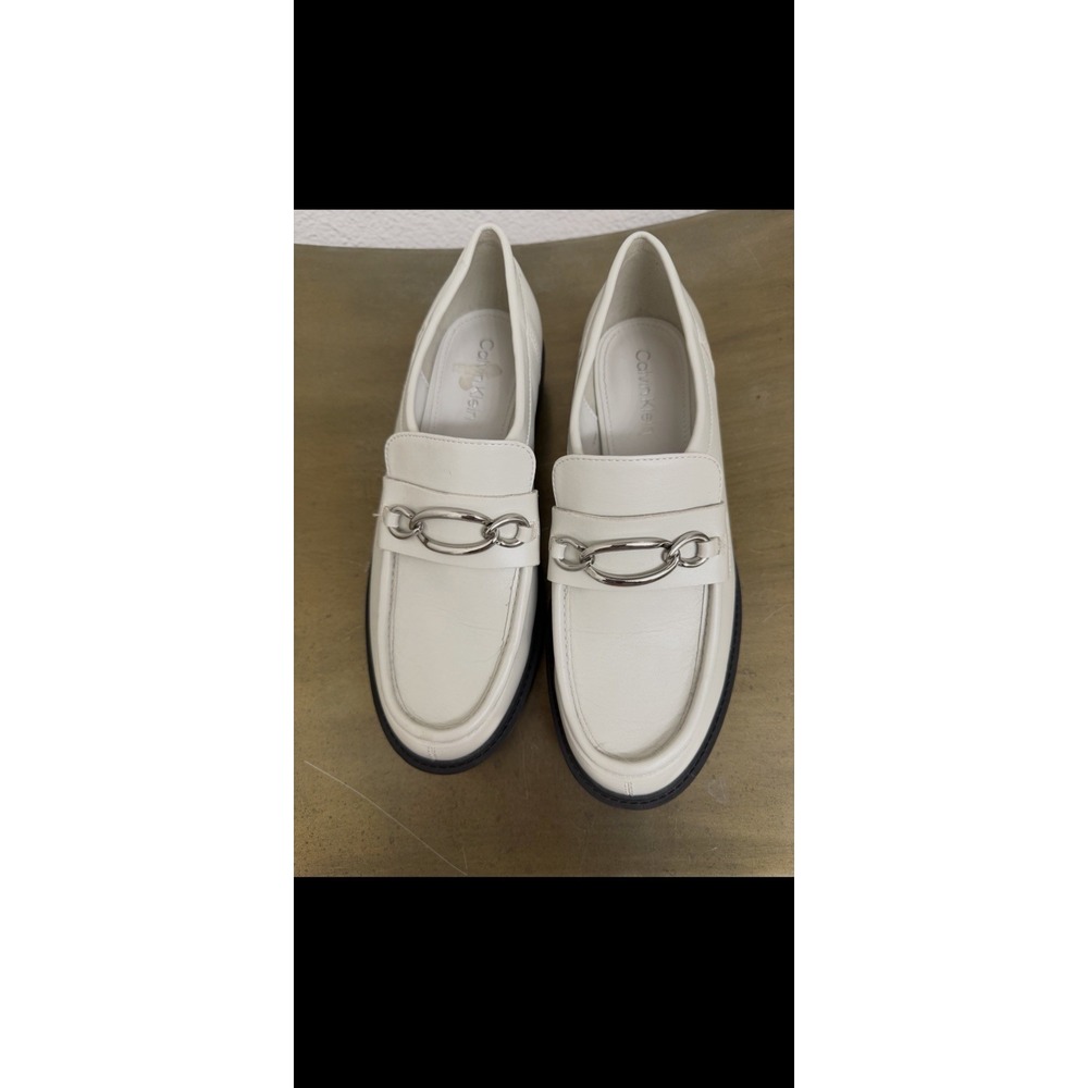 Calvin Klein Womens White KCZINNA2 Chain Link Lug Sole Loafers Size 7M